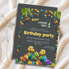 Invitación 3.d Dino lindo equipo de dinosaurios 1er cumpleaño