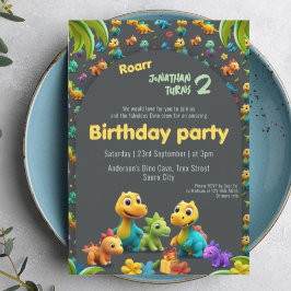 Invitación 3.d Dino lindo equipo de dinosaurios 2º cumpleaños