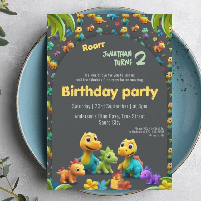 Invitación 3.d Dino lindo equipo de dinosaurios 2º cumpleaños (Subido por el creador)