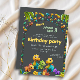 Invitación 3.d Dino lindo equipo de dinosaurios 3º cumpleaños