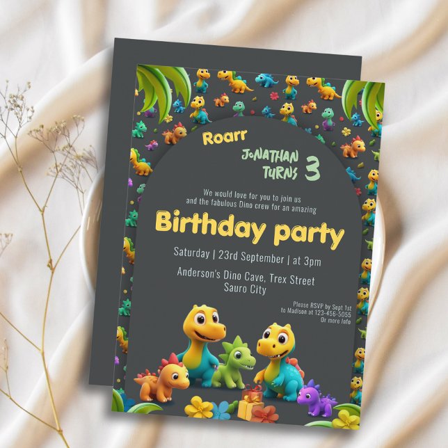 Invitación 3.d Dino lindo equipo de dinosaurios 3º cumpleaños (Subido por el creador)