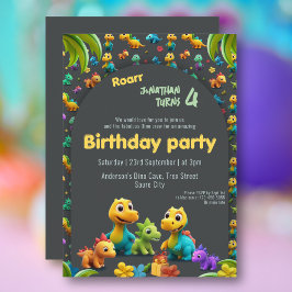 Invitación 3.d Dino lindo equipo de dinosaurios 4º cumpleaños