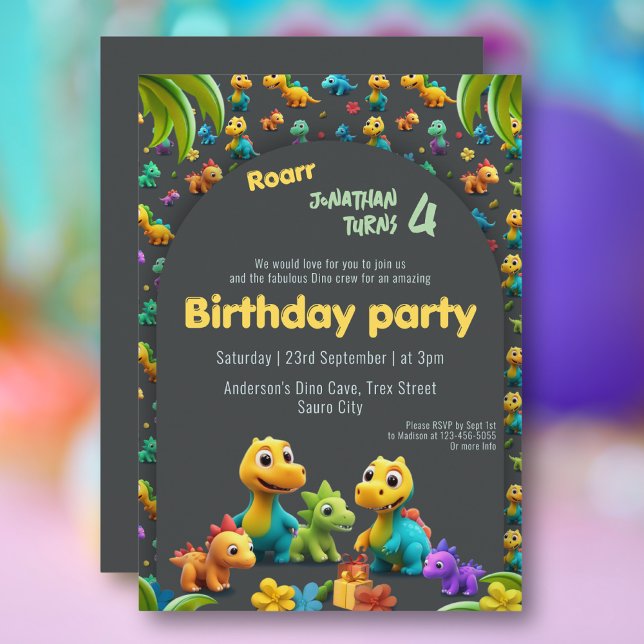 Invitación 3.d Dino lindo equipo de dinosaurios 4º cumpleaños (Subido por el creador)