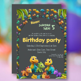 Invitación 3 d Dino lindo equipo de dinosaurios 5º cumpleaños
