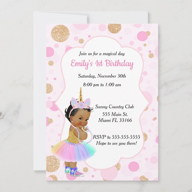 Invitación 3 del cumpleaños del bebé del unicornio (Anverso)
