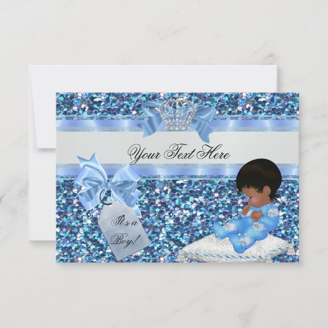 Invitación 3 Ducha de Bebé Niño Azul Principito Conejitos (Anverso)