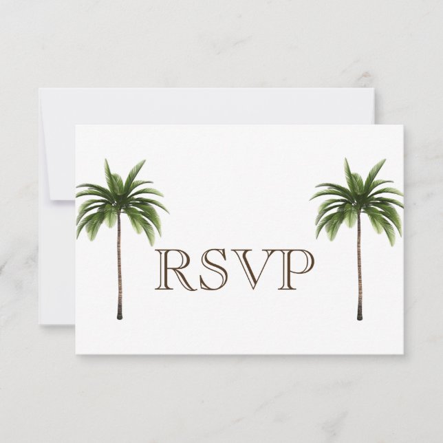 Invitación 3 Entree Tropical Palm Tree Menú RSVP Boda Card (Anverso)