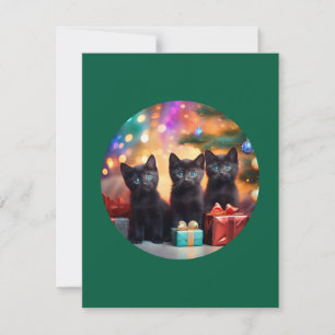 Invitación 3 escena de Navidades de gatitos negros de ojos az