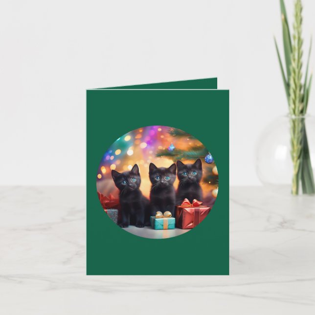 Invitación 3 escena de Navidades de gatitos negros de ojos az (Anverso)