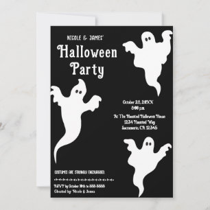 Invitación 3 Fantasmas Fiesta de Halloween en Blanco y Negro 