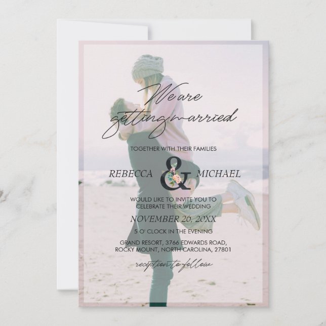 Invitación 3 Foto Ampersand Floral Nos estamos casando (Anverso)