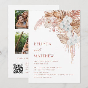 Invitación 3 Fotos Boho Flores Acuarela Boda Casual