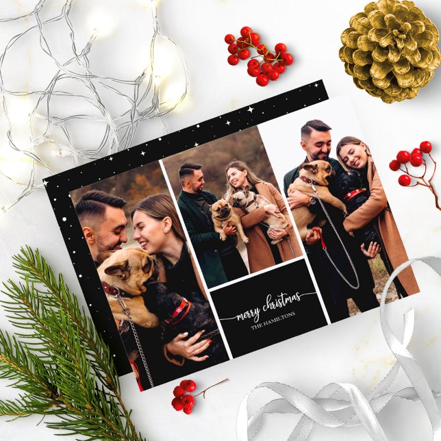 Invitación 3 fotos Collage estiloso Feliz Navidad Negro (Subido por el creador)