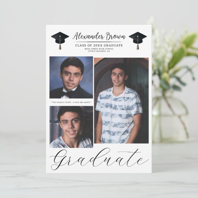 Invitación 3 Fotos de imágenes de graduación mínima moderna (Anverso de pie)