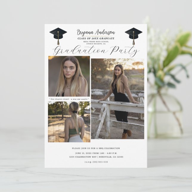 Invitación 3 Fotos de imágenes moderna de graduación mínima b (Anverso de pie)