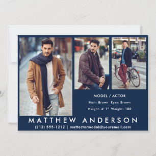 Invitación 3 Fotos Modelo Actor Comp Card Azul