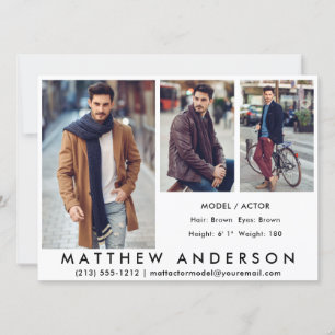 Invitación 3 Fotos Modelo Actor Comp Card Blanco