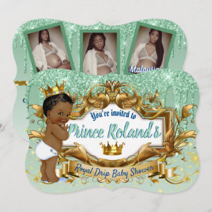 Invitación 3 Fotos Príncipe Real Africano Brillo Verde Gote