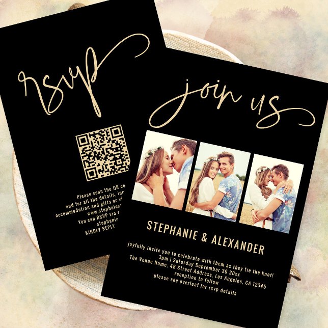 Invitación 3 fotos se unen a la Boda de guiones estadounidens (Front and back view)