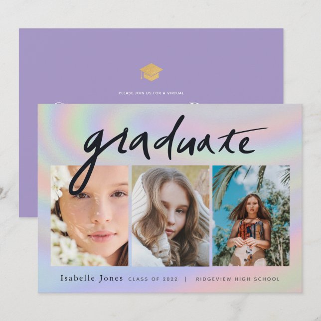 Invitación 3 Graduación virtual del Holograma manuscrito foto (Anverso / Reverso)