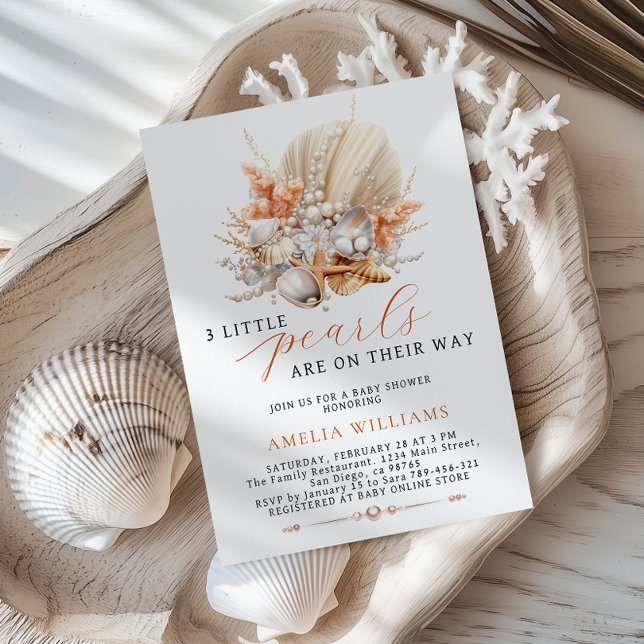 Invitación 3 Little Pearls are on Their Way Baby Shower (Subido por el creador)