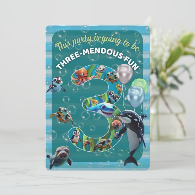 Invitación 3-medous Day Rounded Corner Birthday Invitation (Anverso de pie)