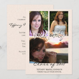 Invitación 3 Papel de arroz Faux Ecru Fiesta de foto Grad
