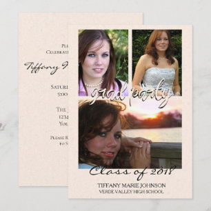 Invitación 3 Papel de arroz Faux Ecru Fiesta de foto Grad