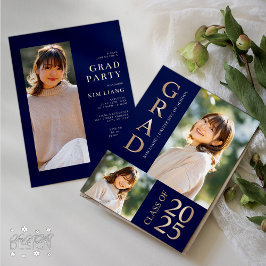 Invitación 3 Partido de Graduación Azul y Beige Collage de fo