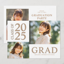 Invitación 3 Partido de Graduación Blanco y Beige Collage de 