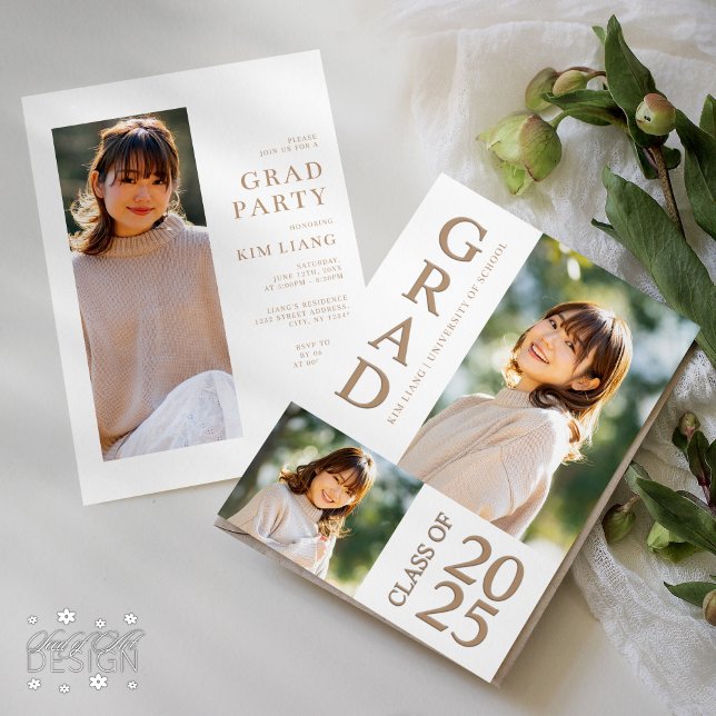 Invitación 3 Partido de Graduación Blanco y Beige Collage de  (Subido por el creador)