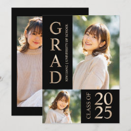 Invitación 3 Partido de Graduación de Negro y Beige Collage d