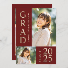 Invitación 3 Partido de Graduación Rojo y Beige Collage de fo