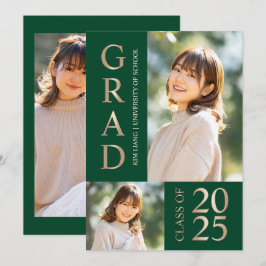 Invitación 3 Partido de Graduación Verde y Beige Collage de f