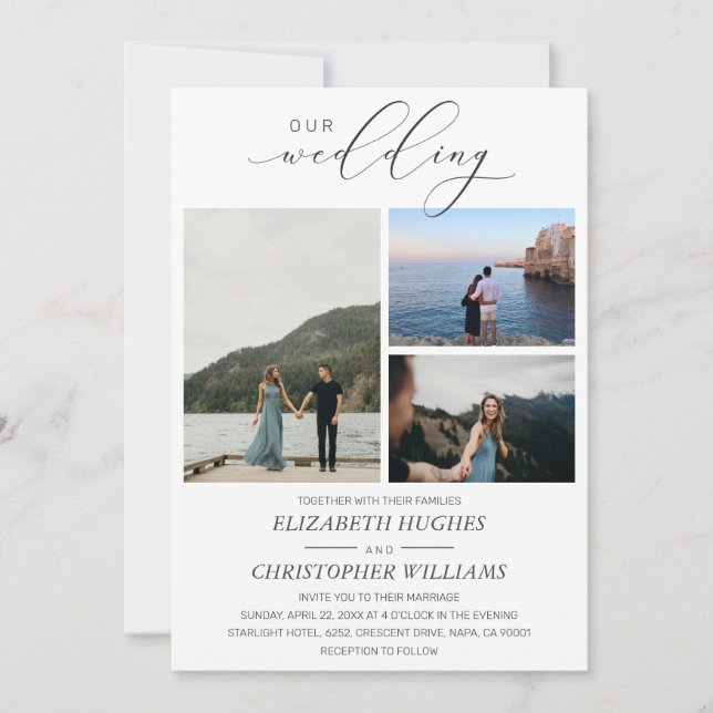 Invitación 3 Personalizados de foto manuscritos fletados Nues (Anverso)