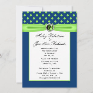 Invitación #3 Polka azul de la marina y verde anime pega Boda