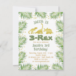 Invitación 3 Rex Dinosaurio Tropical Greenery Boy 3 cumpleaño