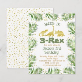 Invitación 3 Rex Dinosaurio Tropical Greenery Boy 3 cumpleaño