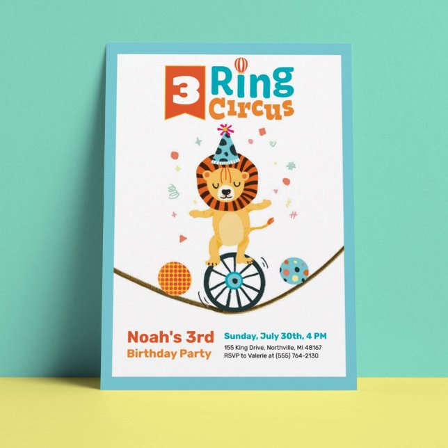 Invitación 3-Ring Circus Animal Lion 3-Birday (Subido por el creador)