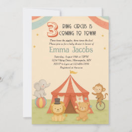 Invitación 3 Ring Circus Triplet Baby Shower Invitation