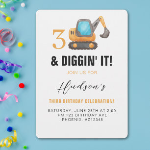 Invitación 3 y Diggin’ It Tema de construcción Tercer cumpl