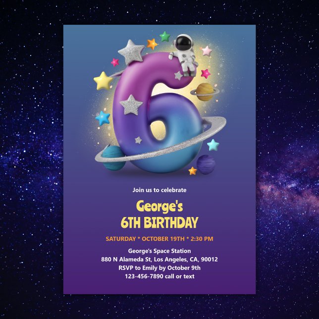 Invitación 3D Astronauta Espacio Ultraterrestre Tema Niño 6 c (Subido por el creador)