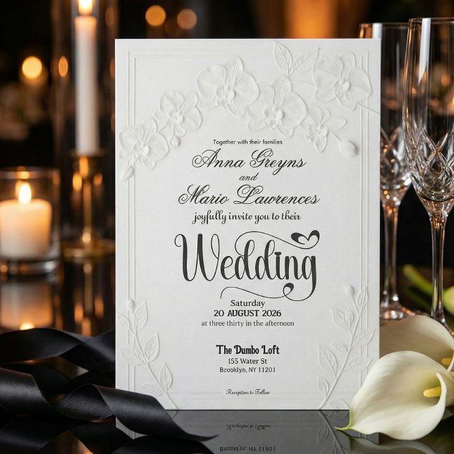 Invitación 3D Faux Embossed White Orchid Floral Arch Wedding  (Subido por el creador)