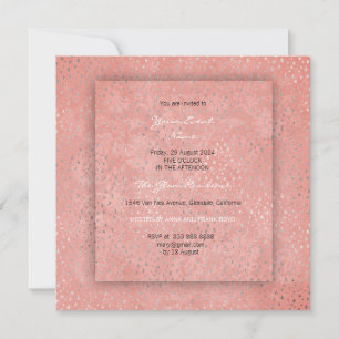 Invitación 3D Peach Coral Silver Stars Damask Bridal Shower
