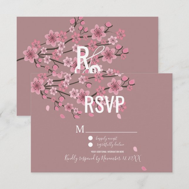 Invitación 3D Pétalos de naranja de cerezo Blossom Botany RSV (Anverso / Reverso)