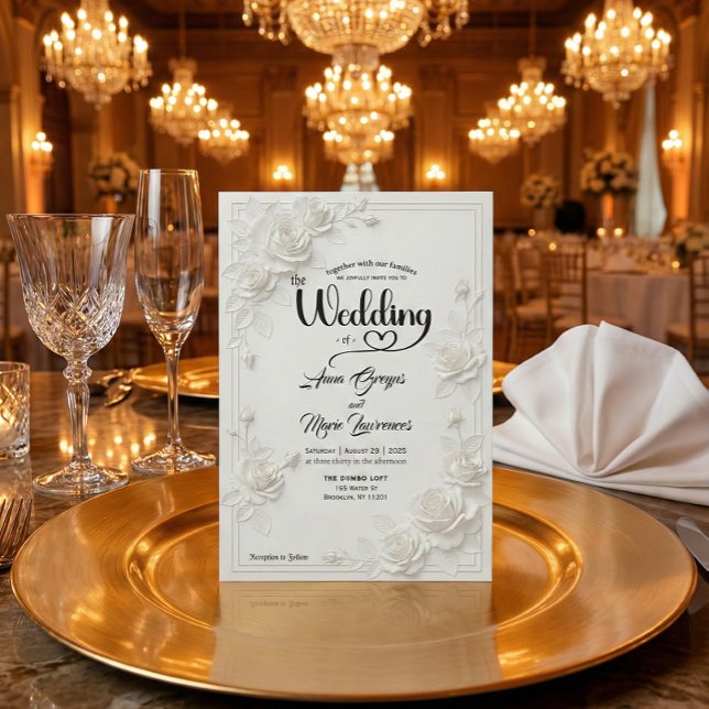 Invitación 3D White Rose Floral Border Wedding Invitation (Subido por el creador)