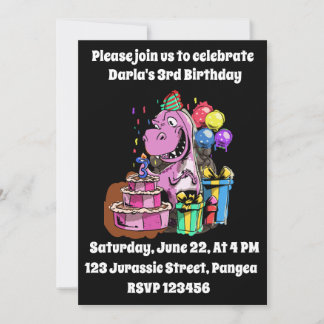 Invitación 3rd Birthday Dinosaur Girl Dino Bday