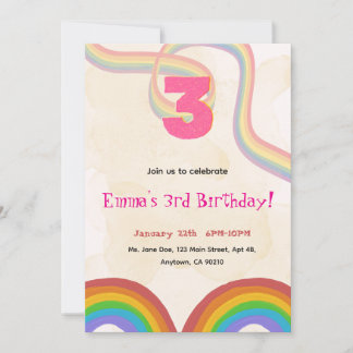 Invitación 3rd Birthday Invitation Girl Editable Rainbow