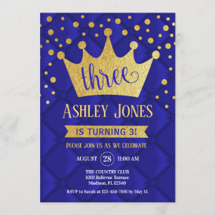Invitación 3ro Fiesta de cumpleaños - oro del azul real