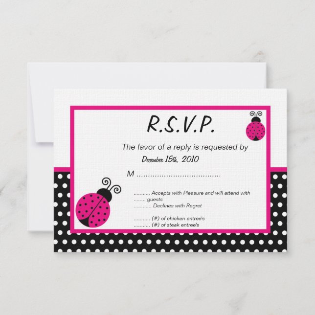 Invitación 3x5 Black Spring Time Lady Bug RSVP (Anverso)
